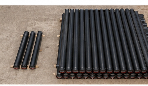 Different order volumes of ductile iron pipes prepared for shipment.jpg