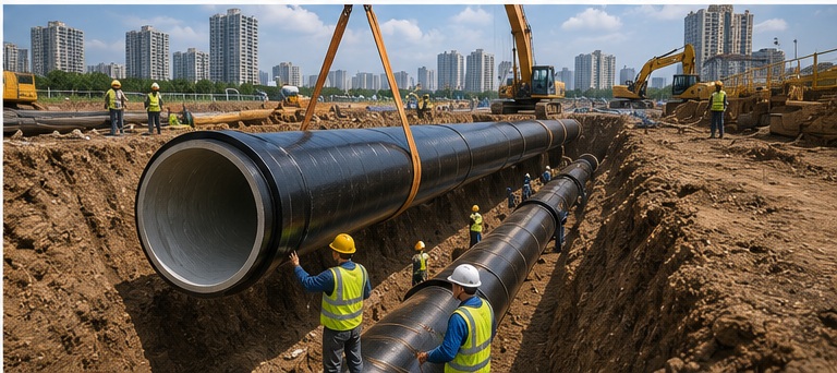 Long-term municipal water pipeline system using cement lined ductile iron pipes