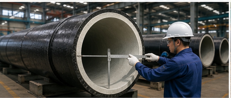 Quality inspection of cement lined ductile iron pipes before potable water project delivery