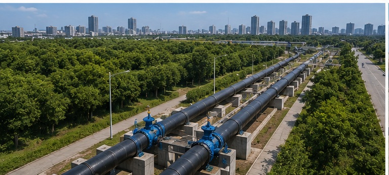 Municipal drinking water transmission pipeline using cement lined ductile iron pipesjpg